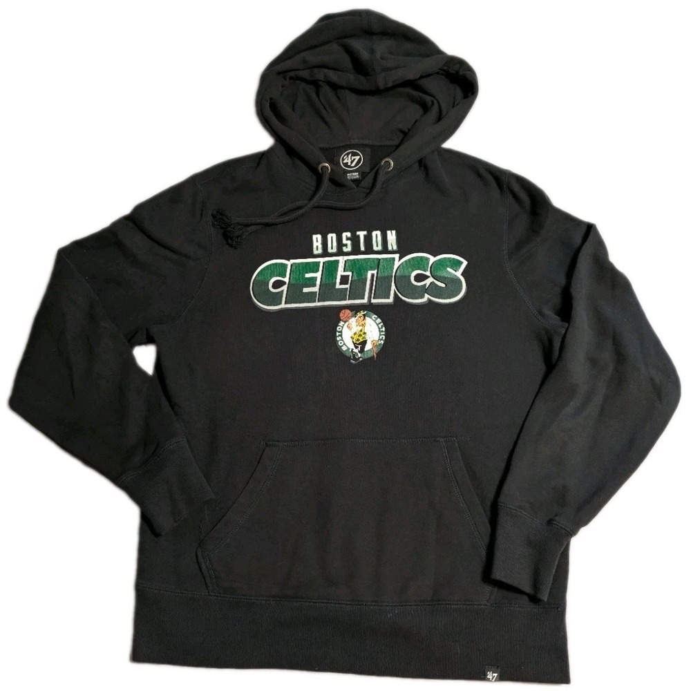 47 Brand Boston Celtics Hoodie Mens Medium Black Pullover Fleece NBA